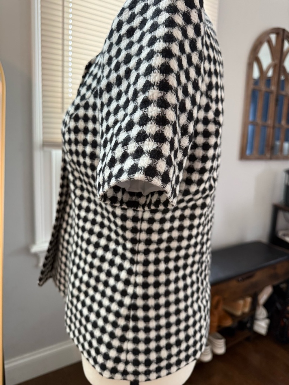 Vintage Joan Leslie Black & White Checked Short Sleeve Blazer - Women 8P - Picture 6 of 12